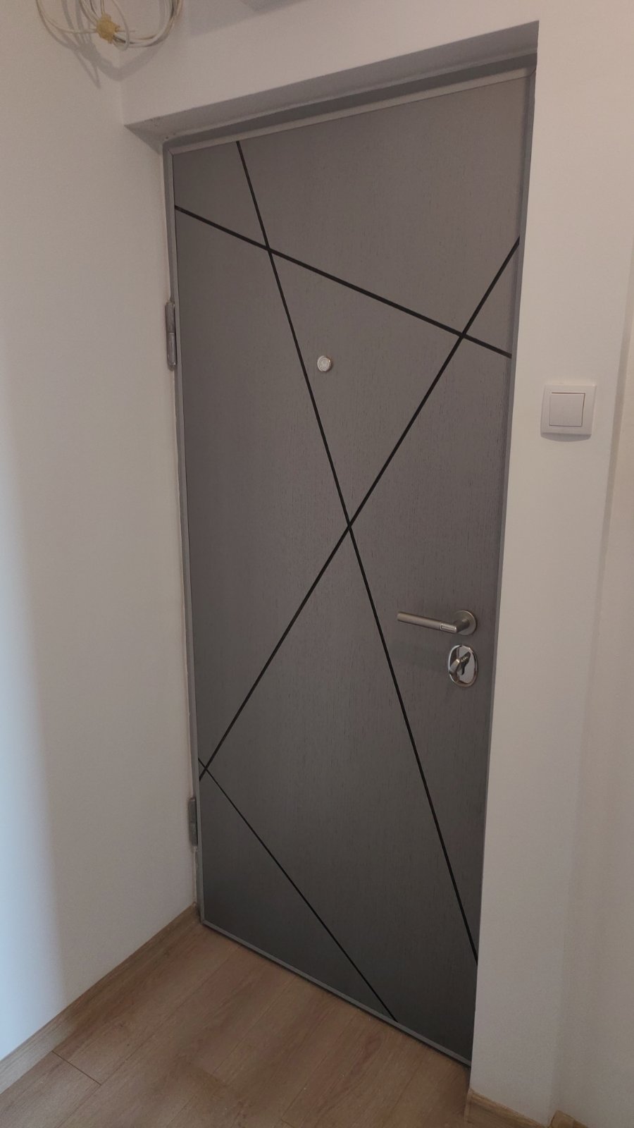 Siva sigurnosna vrata sa geometrijskim linijama